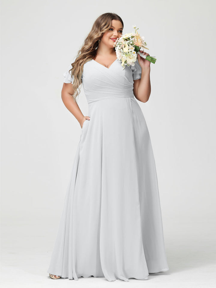 A-Line/Princess V-Neck Short Sleeves