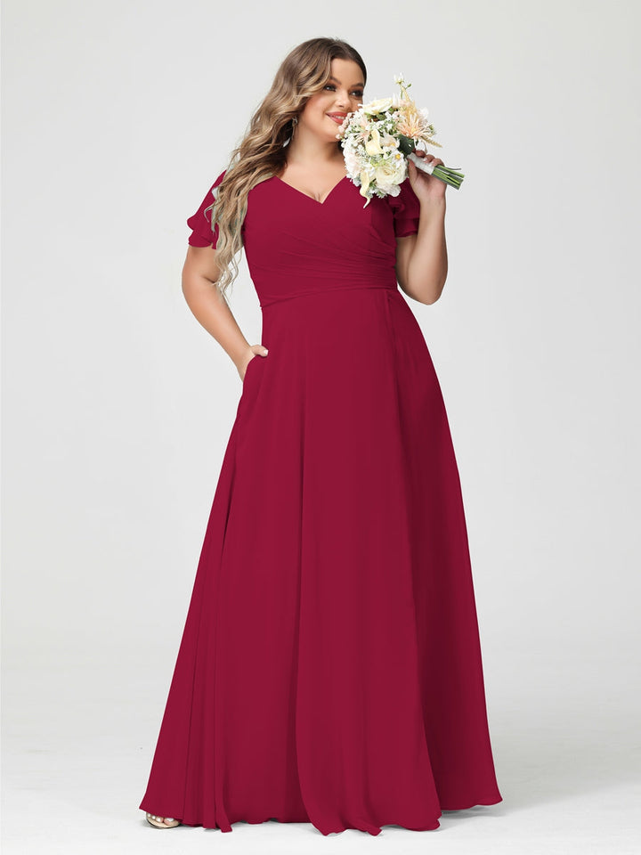A-Line/Princess V-Neck Short Sleeves