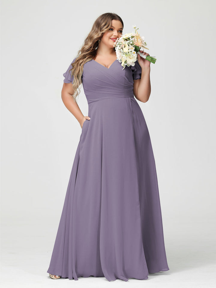 A-Line/Princess V-Neck Short Sleeves