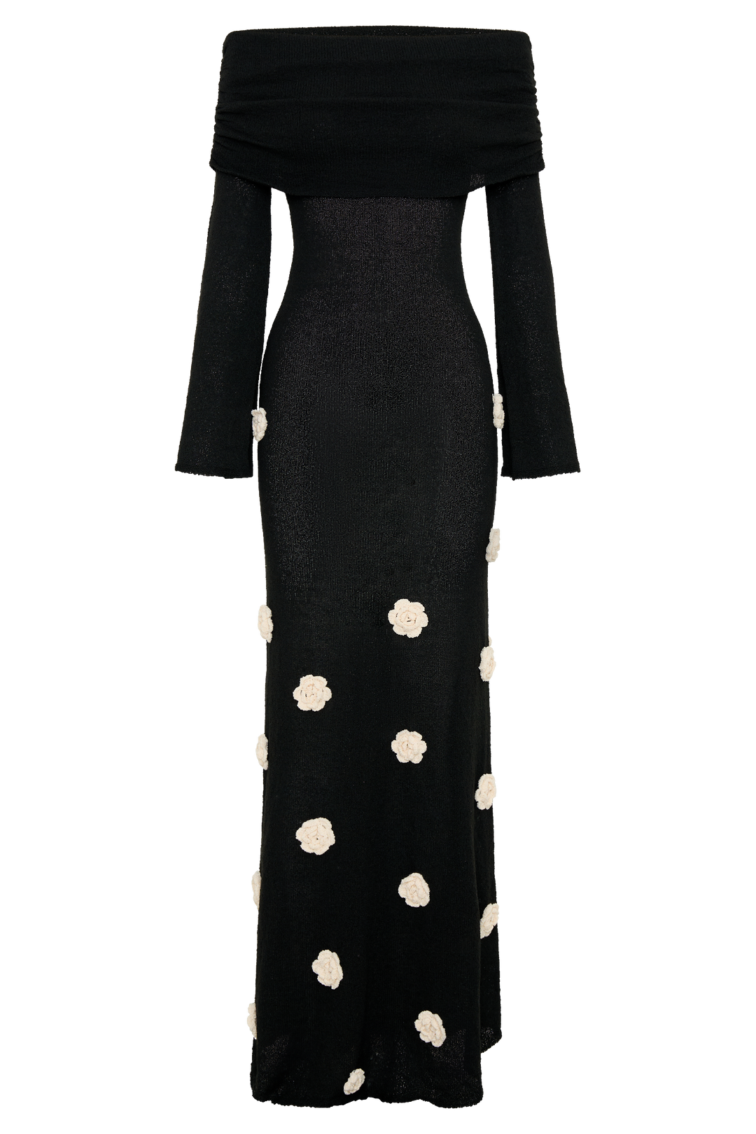 Kiki Off Shoulder Knit Rose Maxi Dress - Black/White