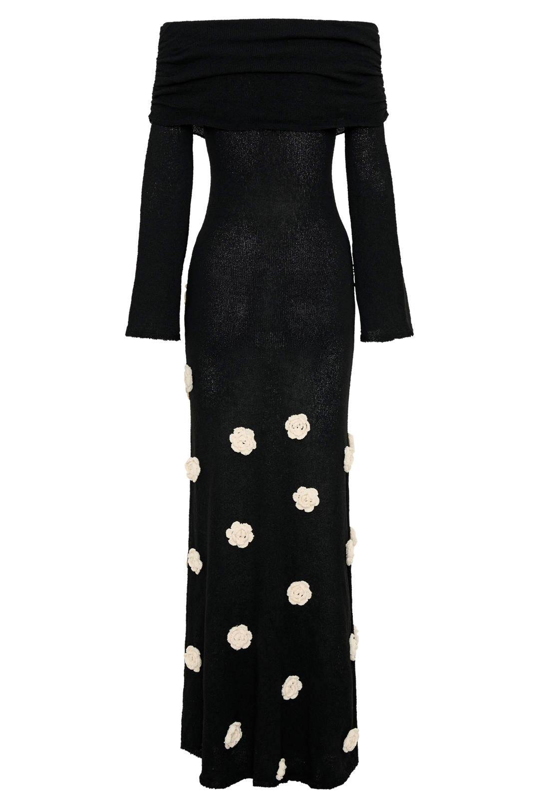 Kiki Off Shoulder Knit Rose Maxi Dress - Black/White