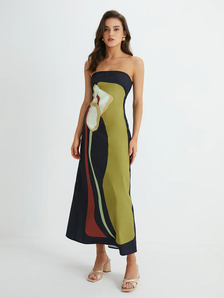 Lilia - Abstract Strapless Maxi Dress