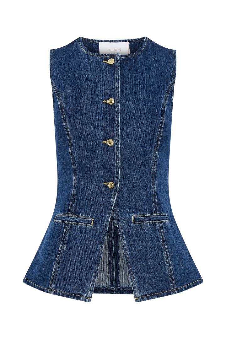 Abel Denim Button Up Top - Dark Blue