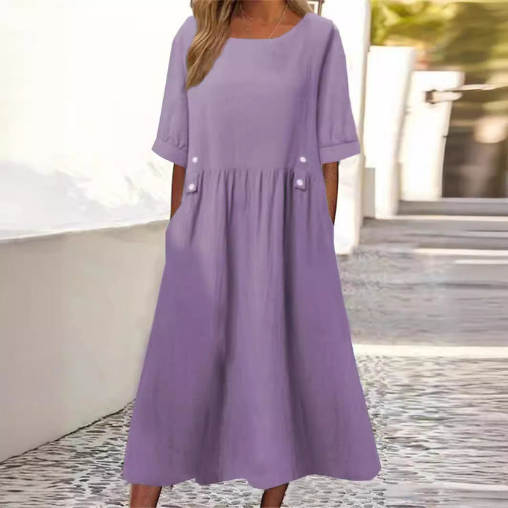 Aida - Button-Accent Midi Dress