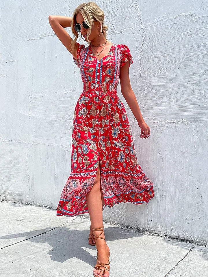 Boho Floral Midi Dress