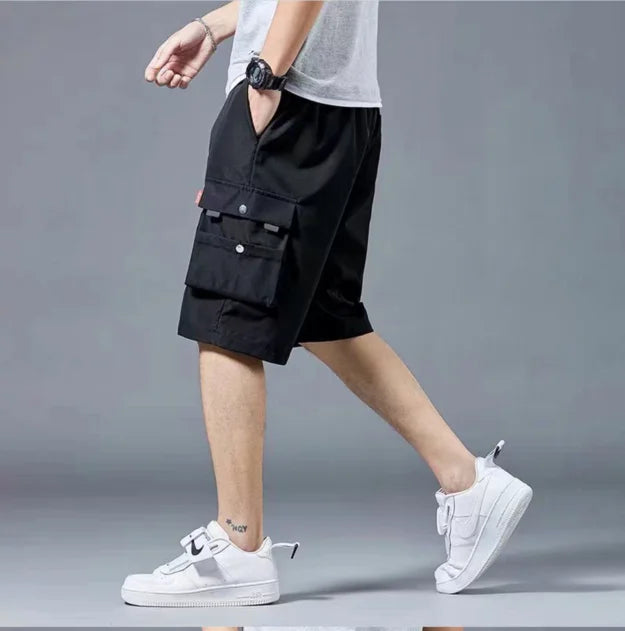 Workwear shorts, men's multiple pockets, medium shorts, summer thin loose cropped pants