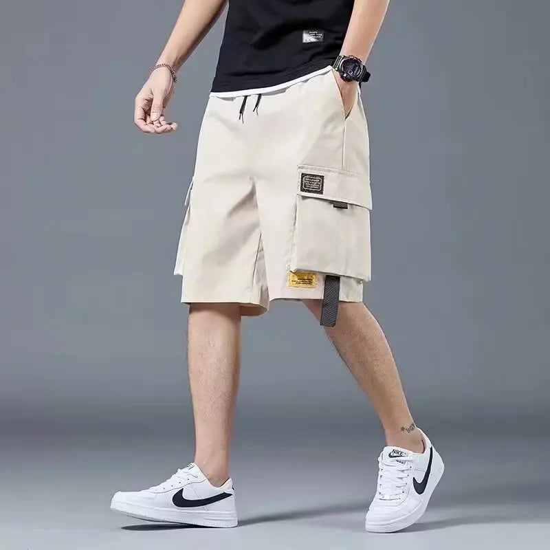 Workwear shorts, men's multiple pockets, medium shorts, summer thin loose cropped pants