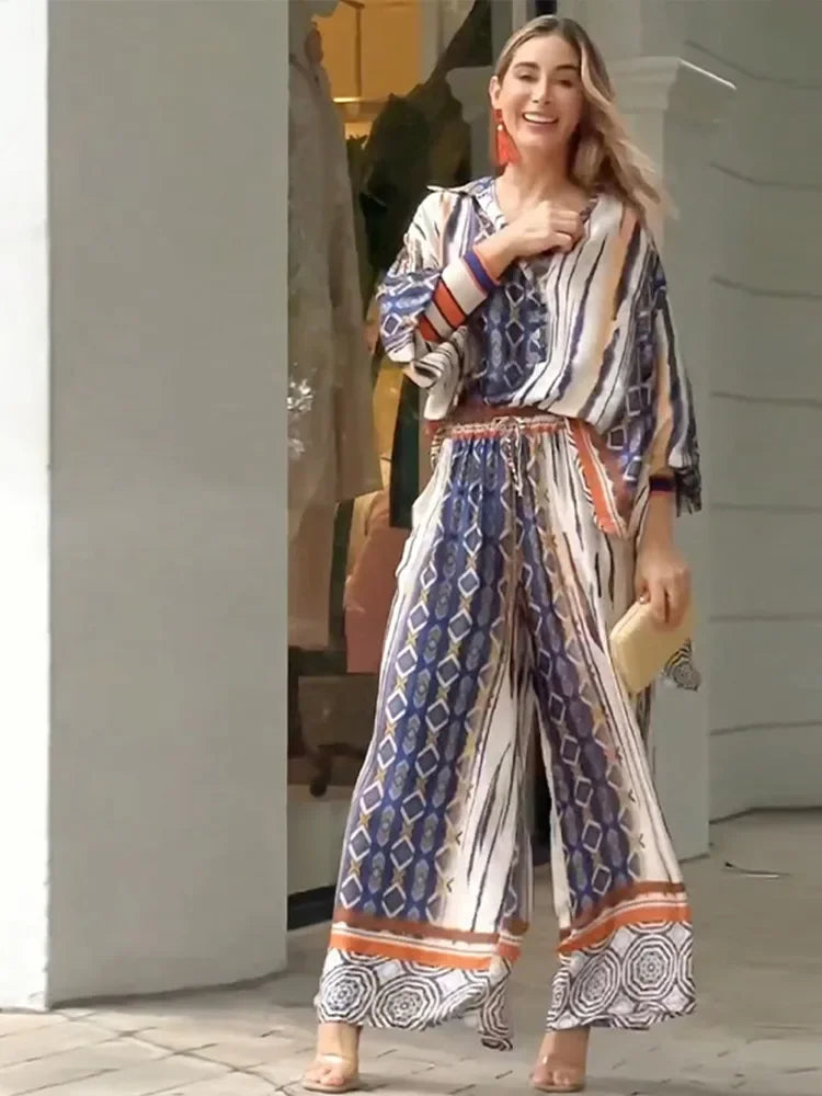 Ethnic Wide Leg Trouser Set