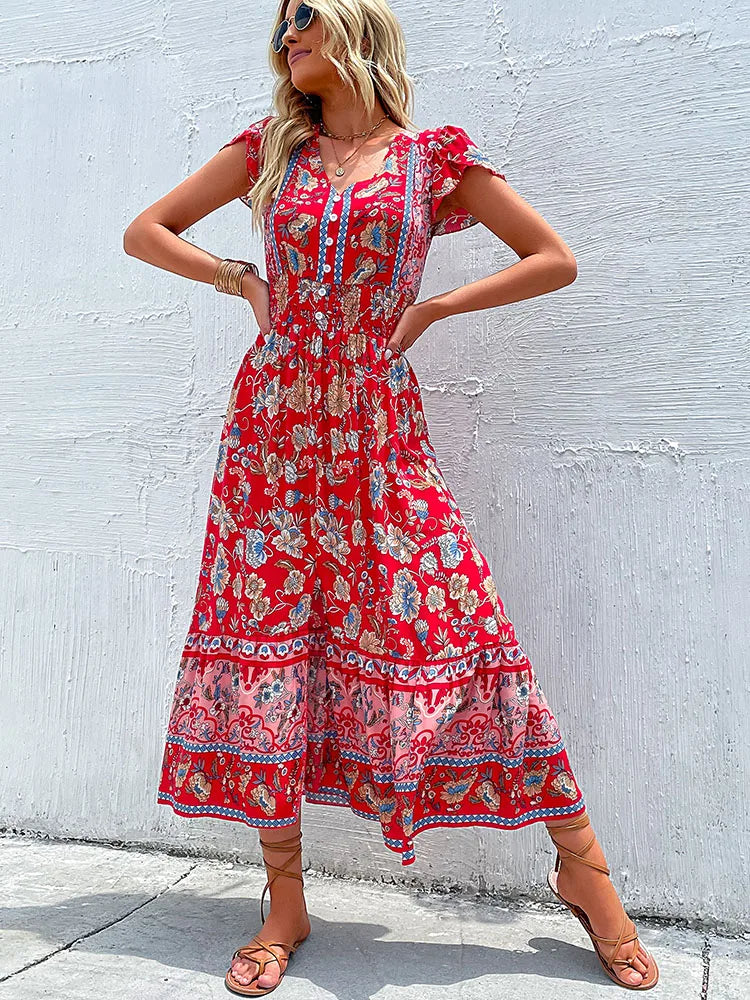 Boho Floral Midi Dress