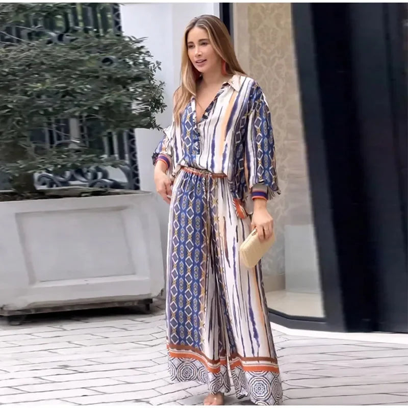 Ethnic Wide Leg Trouser Set
