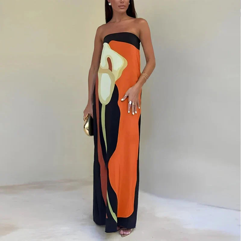 Lilia - Abstract Strapless Maxi Dress