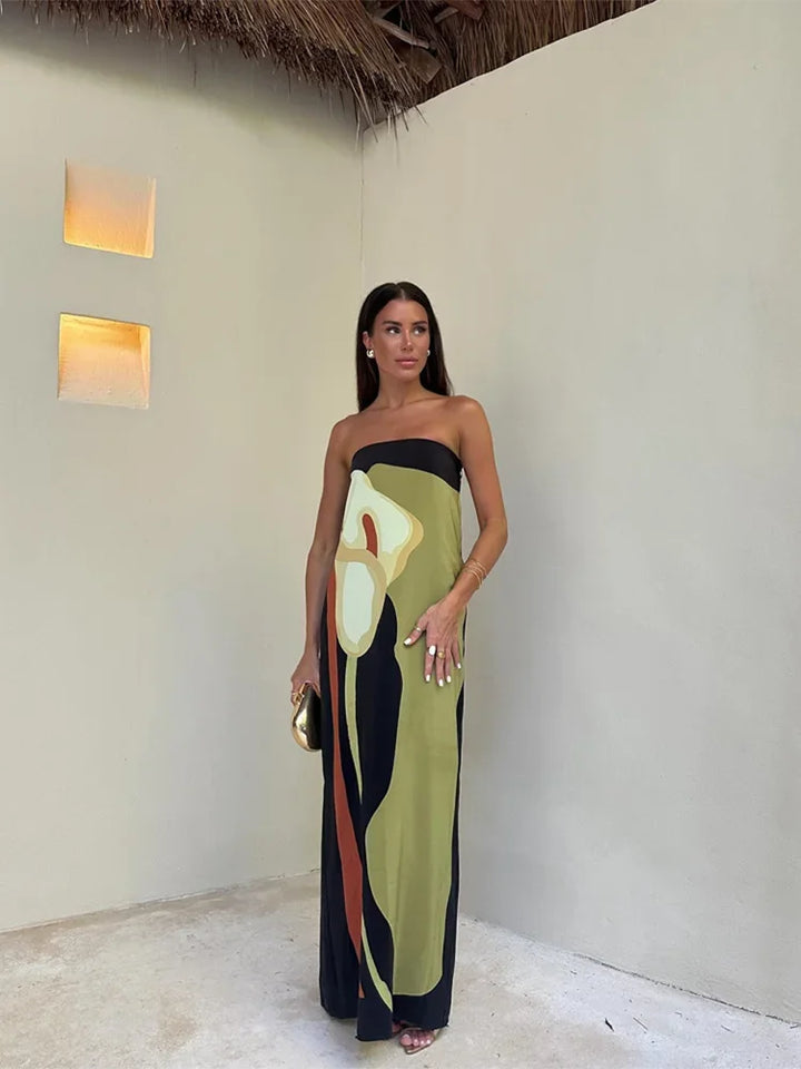 Lilia - Abstract Strapless Maxi Dress
