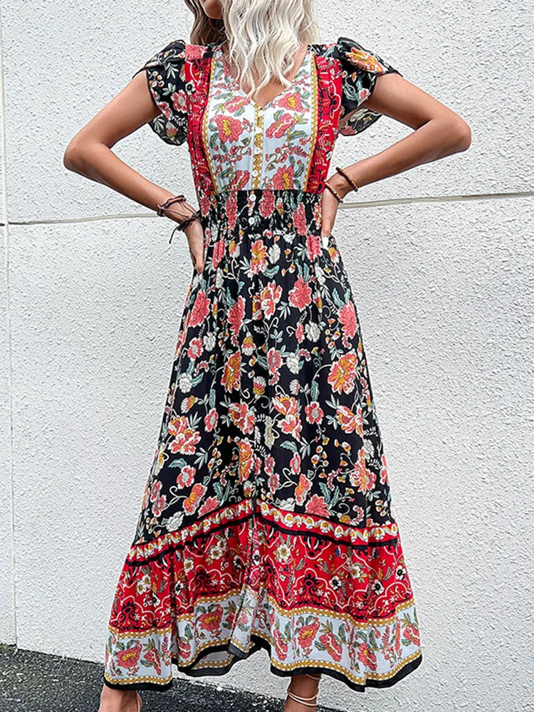 Boho Floral Midi Dress