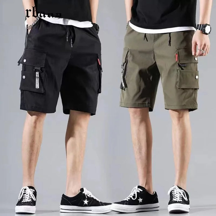 Workwear shorts, men's multiple pockets, medium shorts, summer thin loose cropped pants