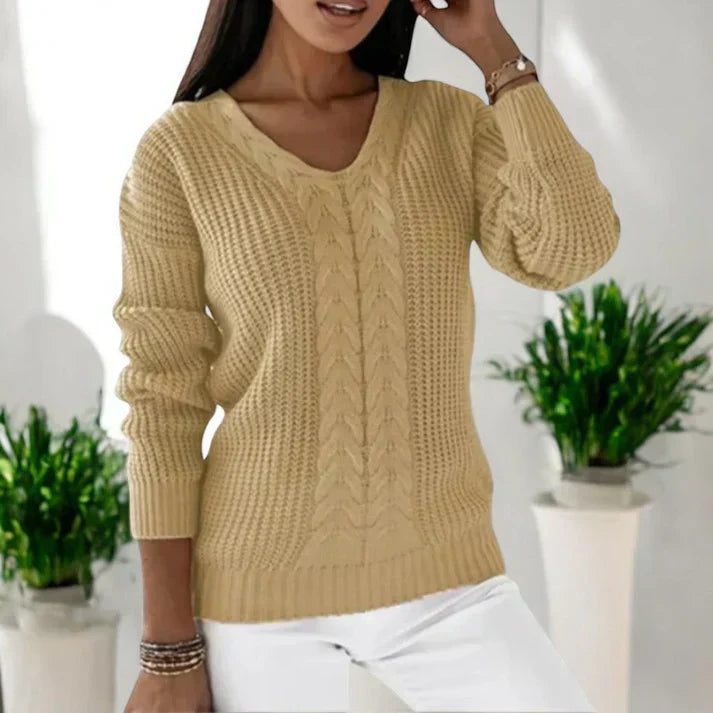 Solaine - Classic V-Neck Sweater