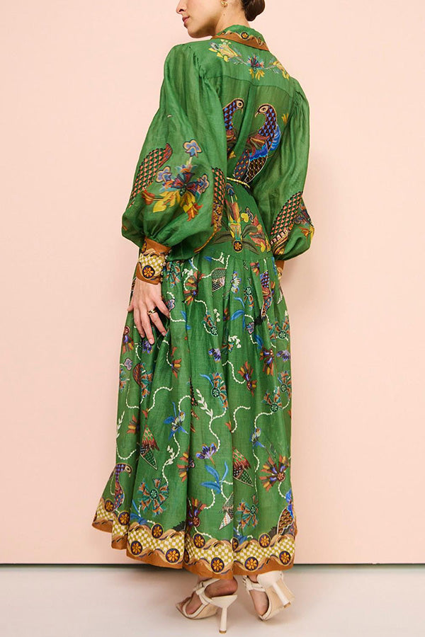 Heaven Bird Print Balloon Sleeve Dress
