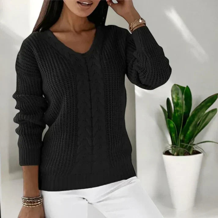 Solaine - Classic V-Neck Sweater