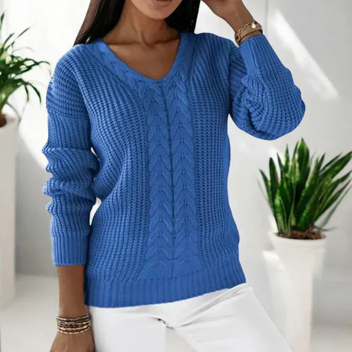 Solaine - Classic V-Neck Sweater