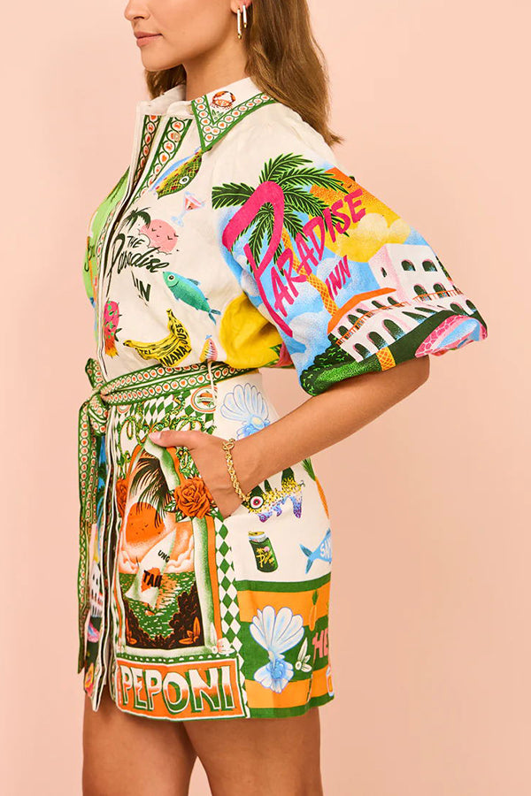 Summer Sophistication Belted Pocket Shirt Mini Dress