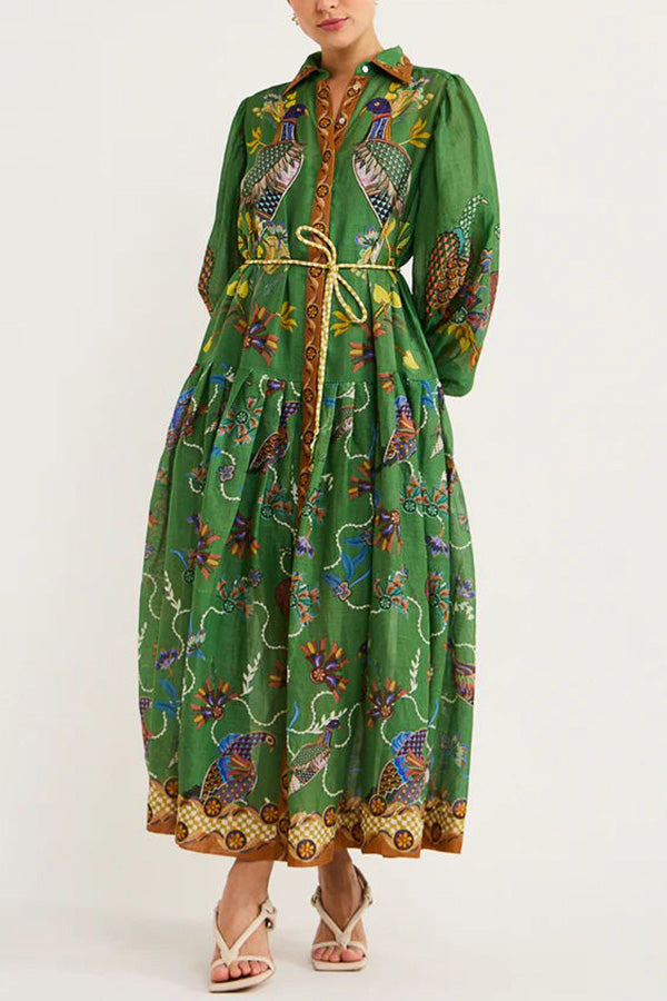 Heaven Bird Print Balloon Sleeve Dress