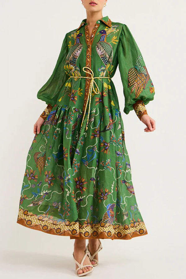 Heaven Bird Print Balloon Sleeve Dress