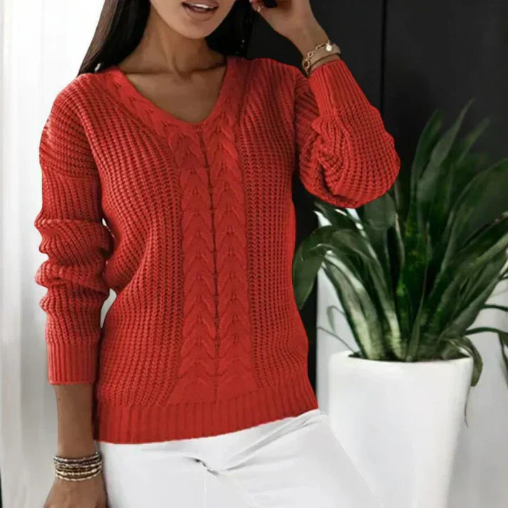 Solaine - Classic V-Neck Sweater