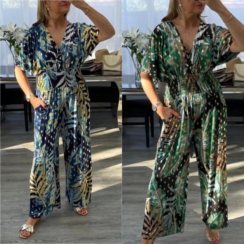 Natalia - Tropical Leaf Print Jumpsuit